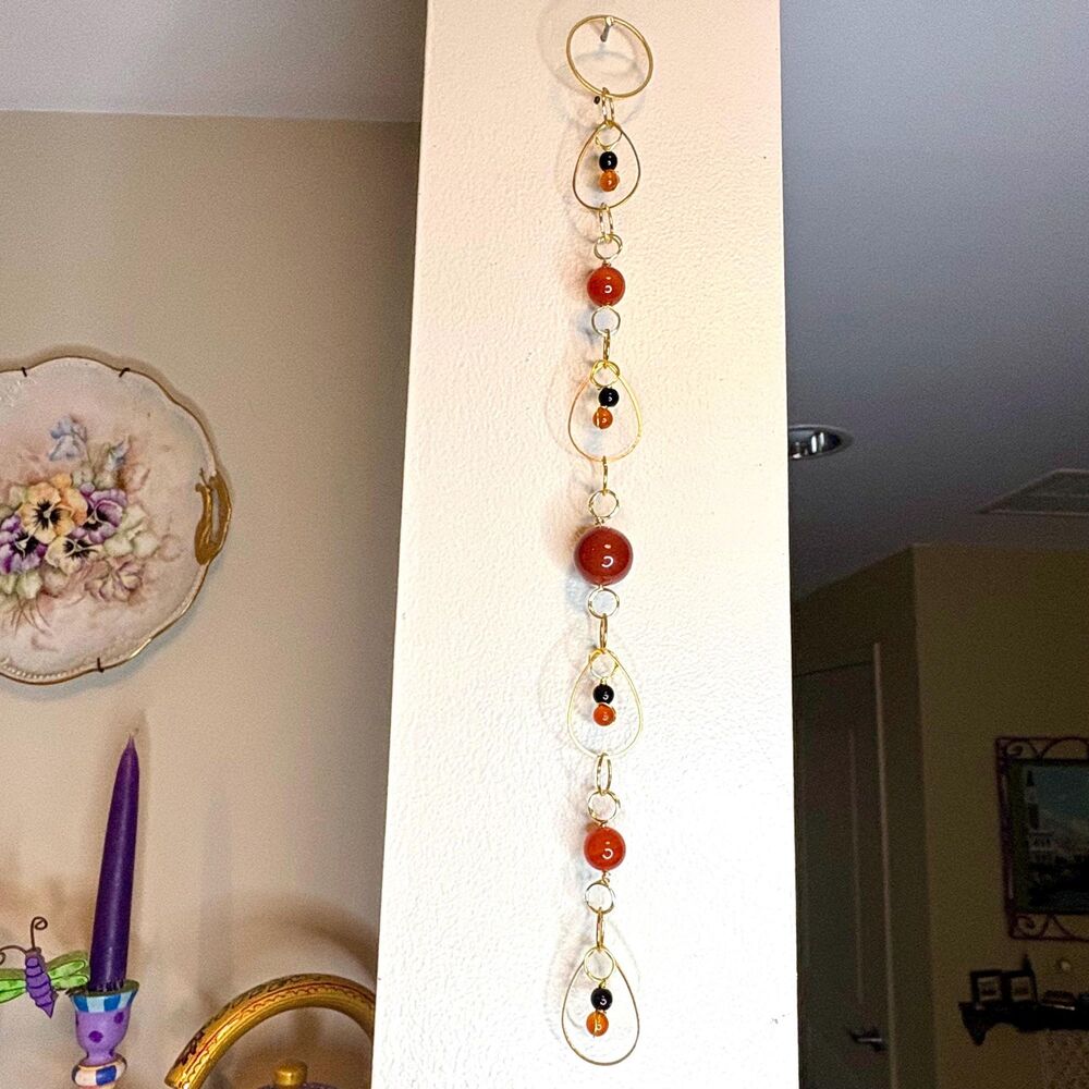 Carnelian Black Tourmaline Gemstone Hanging | Round Bead | Vitality Protection